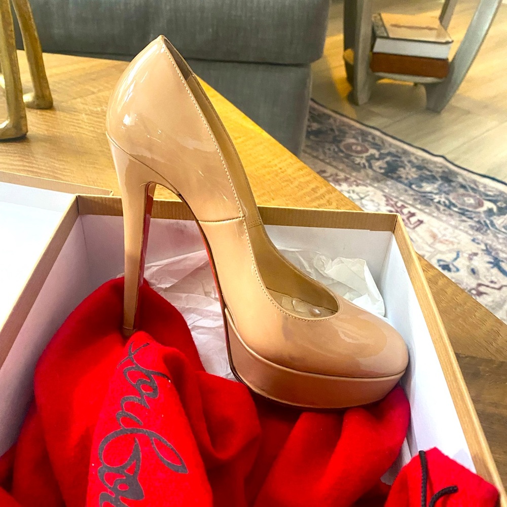 Louboutin nude platform heels
